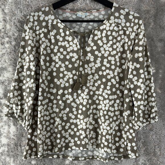 Boden Size 8 Polka Dot Wool Lyocell Blend Drawstring Keyhole Top Gray Blouse - Picture 1 of 8